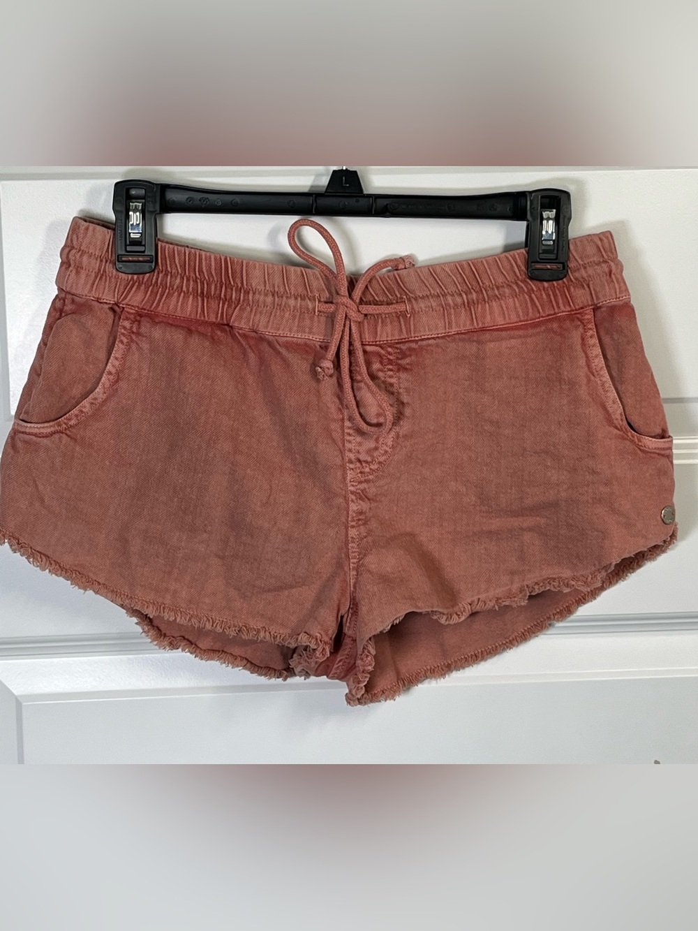 Roxy Coral Drawstring Beach Shorts Elastic Waist Frayed Hem Medium